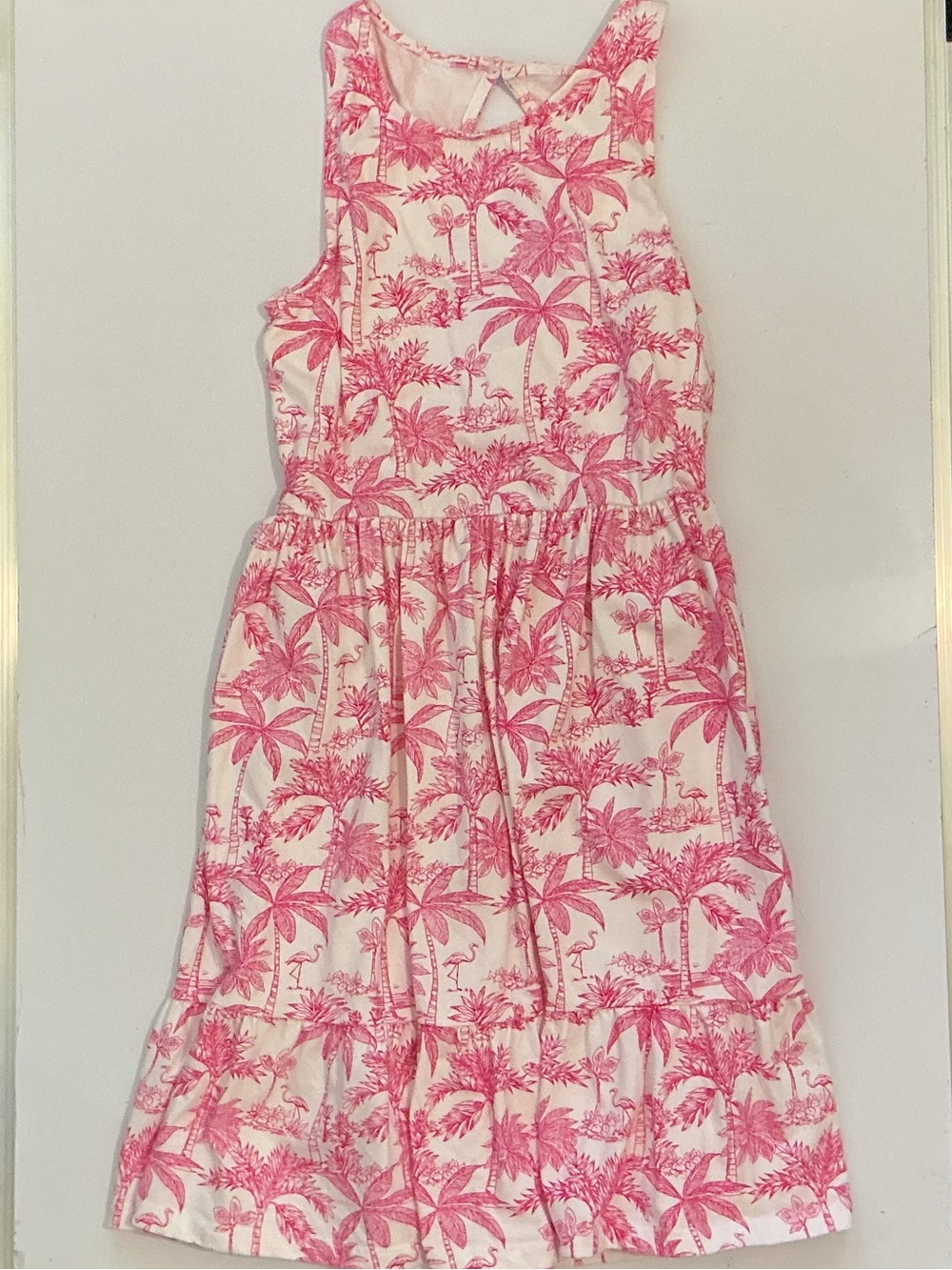 Janie and Jack Girls Pink Palm Toile Tiered Charleston Sundress Size 14 NWOT